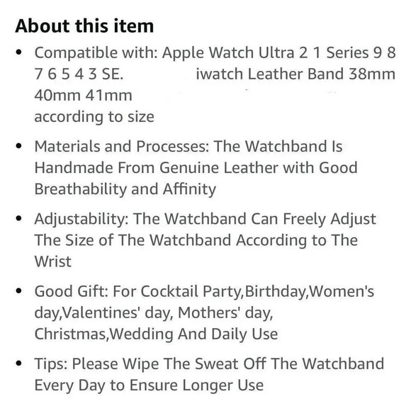 Leather Women Band for Apple Watch 38mm 40mm 41mm Series 9 8 7 6 5 4 SE Tan - Picture 4 of 4